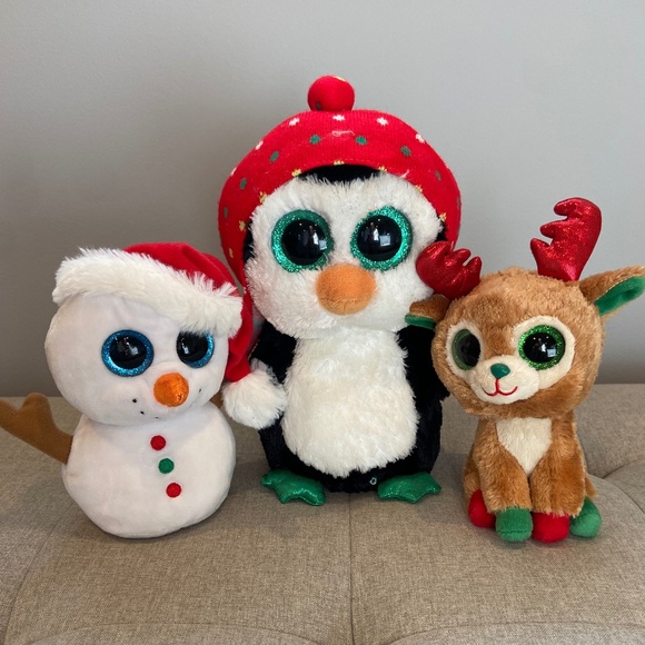 Ty Beanie Boos Christmas Holiday Winter Set: Snowman, Penguin & Reindeer - Picture 1 of 4